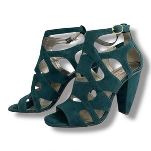 Steve Madden Portreit Teal Suede Cutout Criss Cross Block Heel Sandals Size 7M